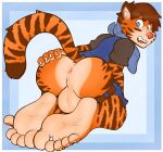  5_toes anthro balls big_balls big_butt butt clothing countershade_feet countershading feet felid foot_focus genitals humanoid_feet male mammal pantherine plantigrade rear_view ryan_(sebafox) sebafox soles solo tiger toes 