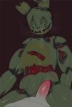 animatronic anthro bodily_fluids breath drooling duo five_nights_at_freddy&#039;s five_nights_at_freddy&#039;s_3 genitals glistening glistening_body glistening_genitalia glistening_penis green_body hi_res human kogito lagomorph leporid lidded_eyes machine male male/male mammal on_model open_mouth penis rabbit robot saliva scottgames springtrap_(fnaf) teeth vein veiny_penis 