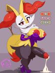 2023 anthro areola armwear balls big_breasts big_penis bodily_fluids braixen branch breasts clothing cum cum_on_ground dipstick_tail eyelashes facial_tuft footwear fur generation_6_pokemon genital_fluids genitals gynomorph hi_res high_heels humanoid_genitalia humanoid_penis inner_ear_fluff intersex looking_at_viewer markings multicolored_body multicolored_fur nintendo nipples penis pokemon pokemon_(species) purple_armwear purple_clothing purple_footwear solo sugary_skye tail tail_markings thick_thighs tuft vein veiny_penis 