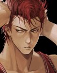  1boy absurdres black_background black_eyes boony2789 hands_up highres male_focus portrait red_hair sakuragi_hanamichi sideburns slam_dunk_(series) 