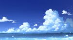  blue_sky chinese_commentary cloud commentary_request contrail day highres horizon light_particles no_humans ocean original outdoors rune_xiao scenery signature sky still_life 