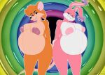  anthro areola babs_bunny belly big_belly big_breasts bow_(feature) breasts digital_media_(artwork) duo female female/female fur hi_res hyper hyper_belly jorge-the-wolfdog lagomorph leporid looking_at_viewer mammal murid murine nipples nude pink_body pregnant pregnant_female rabbit rat rhubella_rat rodent teeth tiny_toon_adventures warner_brothers 