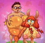  anthro anthro_penetrated areola bent_over big_breasts big_butt bodily_fluids breasts butt butt_grab eyewear female female_penetrated glasses hand_on_butt hi_res huge_butt human human_on_anthro human_penetrating human_penetrating_anthro hyper hyper_butt interspecies lagomorph leporid male male/female male_penetrating male_penetrating_female mammal nipples pachislot penetration rabbit sex sweat wearing_glasses 