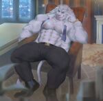  abs absurd_res anthro biceps bozi clothing felid fur hi_res lion looking_at_viewer male male/male mammal muscular muscular_anthro muscular_male nipples pantherine pecs smile solo 