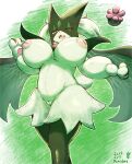 2023 3_fingers absurd_res anthro areola artist_name big_breasts black_claws black_legs black_pupils breasts claws dated digital_media_(artwork) domiskebet female fingers front_view fur generation_9_pokemon genitals green_body green_fur hi_res huge_breasts inverted_nipples looking_at_viewer meowscarada multicolored_body nintendo nipples nude one_eye_closed one_eye_half-closed open_mouth pawpads pink_areola pink_eyes pink_nipples pink_nose pink_pawpads pokemon pokemon_(species) pupils pussy scut_tail short_tail signature simple_background solo standing tail tongue 