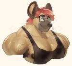  anthro armpit_hair barazoku body_hair clothing eyewear glasses hi_res huz_(huzzhuz) huzzhuz hyena male mammal muscular muscular_anthro muscular_male nipples pecs shirt solo tank_top topwear vein veiny_muscles 