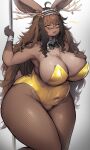 anthro breasts brown_body brown_fur clothed clothing eyewear female fur glasses hi_res horn looking_at_viewer mammal open_mouth pole simple_background solo suurin_2 yellow_eyes 