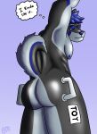  aaron_lupex anthro blue_sclera butt butt_focus canid canine canis domestic_dog goo_creature handles_on_hips hi_res horangik husky hybrid looking_down male mammal muscular nipples nordic_sled_dog rubber solo speech_bubble spitz sticker wolfdog 