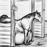  1:1 after_vore ambiguous_gender belly big_belly black_and_white bucket container equid equine feral feral_pred hi_res horse looking_back mammal monochrome side_view sketch stable thatgryphonguy traditional_media_(artwork) vore 