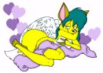  &lt;3 avy_(tabbiewolf) bedding blanket canid canine fox fur looking_at_viewer mammal tabbiewolf wings yellow_body yellow_fur 