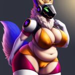  ai_generated anthro big_breasts bra breasts camel_toe chubby_female clothing female genitals machine mr_ziggs protogen slightly_chubby solo thick_thighs underwear 
