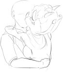  3_horns anon_(snoot_game) anthro black_and_white blush bone_frill breasts ceratopsian clothed clothing dinosaur duo embrace eyes_closed faceless_character faceless_human faceless_male female female_anthro frill_(anatomy) goodbye_volcano_high hair hi_res horn hug human human_on_anthro interspecies kiss_on_lips kissing male male/female mammal monochrome multi_horn ornithischian reptile scalie simple_background sketch snoot_game triceratops trish_(gvh) unknown_artist 