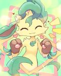  &lt;3 2023 ambiguous_gender blush blush_lines brown_body brown_fur chromatic_aberration digital_media_(artwork) eeveelution emanata eyes_closed feral fur generation_4_pokemon gloves_(marking) green_body green_fur happy hi_res leafeon markings nintendo pawpads paws pokemon pokemon_(species) salmon_no_kaori smile smiling_at_viewer solo yellow_body yellow_fur 