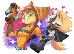  &lt;3 2023 anthro blush boots breasts canid canine canis cleavage clothed clothing crossover duo eyes_closed female footwear fur gloves green_eyes gun handgun handwear hi_res idw_publishing lombax m5mona male mammal mask ranged_weapon ratchet ratchet_and_clank sega sonic_the_hedgehog_(comics) sonic_the_hedgehog_(idw) sonic_the_hedgehog_(series) sony_corporation sony_interactive_entertainment sparkles weapon whisper_the_wolf wolf 