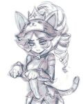  1girl animal_costume animal_ears bell blush cat_costume cat_ears cat_tail cowboy_shot crown drill_hair fake_animal_ears hands_up long_hair mario_(series) neck_bell paw_pose phantom_ix_row princess_peach solo tail teeth 