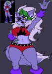  2023 absurd_res anthro arm_warmers armor armwear big_breasts black_nose bottomwear breasts canid canine canis cheek_tuft clothing devil_horns_(gesture) edworld eye_through_hair eyebrow_through_hair eyebrows eyelashes eyeshadow facial_tuft fangs female five_nights_at_freddy&#039;s five_nights_at_freddy&#039;s:_security_breach fur gesture green_highlights grey_body grey_fur grey_hair hair hand_on_hip hi_res highlights_(coloring) hotpants lipstick long_hair makeup mammal midriff navel one_eye_closed open_mouth open_smile pauldron pose reference_image roxanne_wolf_(fnaf) scottgames sharp_teeth shirt shorts smile solo steel_wool_studios tank_top teeth tongue tongue_out topwear translucent translucent_hair tuft wolf yellow_eyes 