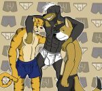  anthro black_body black_boxer_briefs black_clothing black_fur black_hair black_underwear blue_boxers blue_clothing blue_underwear boxer_briefs boxer_briefs_only boxers_(clothing) boxers_only briefs briefs_only brown_body brown_fur bulge button_(fastener) canid canine canis clothed clothing doggieo domestic_dog embrace eyes_closed felid fur green_eyes group hair hug male mammal mastiff molosser open_mouth pantherine red_eyes rottweiler smile stripes teeth_showing tiger tighty_whities topless trio underwear underwear_only white_briefs white_clothing white_hair white_underwear yellow_sclera 