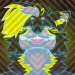  anthro black_body canid canine eye_contact fetishame fur hair hi_res hypnosis lidded_eyes looking_at_another looking_at_viewer male mammal mind_control multicolored_hair solo yellow_body yellow_fur 