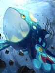  absurdres air_bubble animal_focus bubble closed_mouth colored_sclera commentary_request highres kyogre looking_up orange_eyes pokemon pokemon_(creature) primal_kyogre red_pupils ririri_(user_rkrv7838) underwater yellow_sclera 