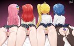  4girls absurdres ahoge anal anal_object_insertion ass black_pantyhose black_skirt blonde_hair blue_hair bocchi_the_rock! brikot butt_plug clothing_aside cube_hair_ornament facing_away from_behind gotou_hitori hair_ornament highres ijichi_nijika jacket kita_ikuyo long_hair multiple_girls object_insertion panties panties_aside pantyhose pink_hair pink_jacket pleated_skirt pussy red_hair sex_toy shirt side_ponytail skirt torn_clothes torn_pantyhose uncensored underwear white_panties white_shirt yamada_ryou 