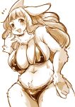  2023 anthro big_breasts bikini blush breasts clothed clothing digital_media_(artwork) female front_view hair hi_res kemono lagomorph leporid long_ears long_hair looking_at_viewer mammal monochrome navel neck_tuft open_mouth partially_clothed rabbit setouchi_kurage simple_background sketch slightly_chubby solo standing swimwear thick_thighs tuft underwear young 