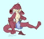  2018 anthro bedroom_eyes bitelava blep brush female fur jumpstart_games narrowed_eyes neopet_(species) neopets paintbrush painting red_body red_fur seductive smile solo tan_body tan_fur tongue tongue_out zafara_(neopets) 