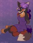  absurd_res anthro canid canine casparr clothing dress female hair hi_res mammal maned_wolf purple_clothing purple_dress purple_hair sierra_lune sitting sitting_on_ground solo 