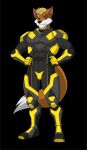  absurd_res anthro armor armored_boots bulge canid canine canis clothing costume hi_res machine male mammal power_armor solo sparksstars tight_clothing wolf 
