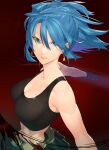  1girl abs akisa_yositake bare_shoulders black_gloves blue_eyes blue_hair breasts camouflage camouflage_pants cleavage crop_top earrings gloves highres jewelry large_breasts leona_heidern long_hair looking_at_viewer muscular muscular_female pants ponytail the_king_of_fighters the_king_of_fighters_xv 
