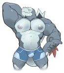  absurd_res anthro baxcalibur biceps bulge claws clothed clothing generation_9_pokemon hand_behind_head hi_res maldu male muscular muscular_anthro muscular_male nintendo nipples pecs pokemon pokemon_(species) simple_background solo tail topless underwear underwear_only yellow_eyes 