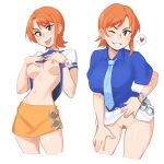  1girl blue_shirt breasts highres large_breasts miniskirt nami_(one_piece) nipples one_piece orange_hair orange_skirt pussy rob_ishi shirt skirt 