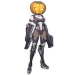  1girl armlet armor artist_request black_armor black_footwear black_gloves black_leotard black_sleeves boots breasts center_opening cleavage cleavage_cutout clothing_cutout detached_sleeves dual_wielding full_body girls&#039;_frontline gloves gun halloween halloween_costume holding holding_gun holding_weapon jack-o&#039;-lantern large_breasts leg_armor leotard navel official_alternate_costume official_art pale_skin pantyhose pumpkin_on_head ripper_(girls&#039;_frontline) sangvis_ferri science_fiction solo standing submachine_gun thigh_boots transparent_background trigger_discipline weapon 