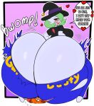  &lt;3 anthro big_breasts big_butt blush bottomwear breasts butt butt_expansion butt_smother canid canine canis clothing dialogue domestic_dog english_text exclamation_point expansion facesitting female female_on_top gardevoir generation_3_pokemon green_hair hair half-closed_eyes hat headgear headwear hi_res huge_butt hyper hyper_butt inuki_zu inuzu looking_back mammal narrowed_eyes nintendo on_top onomatopoeia open_mouth orange_hair pants pokemon pokemon_(species) red_eyes shirt sitting_on_another smothering sound_effects speech_bubble text topwear torn_bottomwear torn_clothing torn_pants witch_hat 