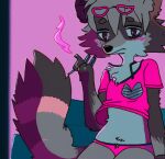  anthro blush clothed clothing crossdressing eddy_raccoon low_res male mammal procyonid raccoon smoking solo underwear 