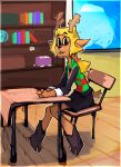  anthro antlers blonde_hair capreoline chair classroom clothed clothing deer deltarune desk female furniture hair hi_res horn inside mammal noelle_holiday reindeer roksim school sitting solo table undertale_(series) 