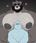  bear beard big_nipples big_pecs brown_body brown_fur duo facial_hair fur hi_res huge_pecs looking_at_viewer male mammal milkblend nipples pecs pecs_focus red_eyes white_body white_fur ych 