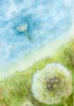  amima_amita blue_sky dandelion dandelion_seed flower grass highres no_humans original painting_(medium) plant scenery sky traditional_media watercolor_(medium) 