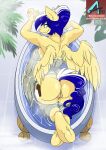  2023 anthro ashley-arctic-fox bathtub blue_eyes blue_hair blue_tail breasts butt digital_media_(artwork) equid equine fan_character feathers female fingers fur genitals hair hasbro holding_object hooves looking_back mammal multicolored_hair my_little_pony patreon pegasus pussy rubber_duck signature smile steam tail two_tone_hair two_tone_tail underhoof water white_hair white_tail wings yellow_body yellow_feathers yellow_fur 