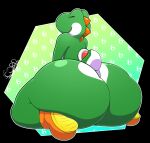  2023 ambiguous_gender anthro big_butt biped butt clothing digital_media_(artwork) footwear green_yoshi hi_res huge_butt hyper hyper_butt mario_bros nintendo nude open_mouth rear_view shoes simple_background sitting smile solo thelewdshi thick_thighs wide_hips yoshi 
