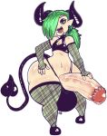  ball_bulge big_penis black_eyelids clothing demon demon_humanoid desbjust ear_piercing ear_ring fishnet fishnet_armwear fishnet_legwear flared_penis footwear genitals green_eyes horn huge_penis humanoid hyper hyper_genitalia hyper_penis junk_(desbjust) legwear lips male navel penis piercing revealing_clothes ring_piercing sharp_teeth shoes solo spade_tail tail teeth thick_bottom_lip thick_thighs thong underwear 