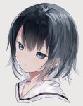  1girl black_hair blue_eyes capriccio commentary_request grey_background hair_between_eyes looking_away original parted_lips portrait sailor_collar simple_background solo white_sailor_collar 
