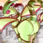  1:1 anthro anus balls belt blush buckle butt clothed clothing digital_media_(artwork) dragon erection flygon generation_3_pokemon genitals green_body hi_res hzfow looking_at_viewer male membrane_(anatomy) membranous_wings nintendo nude penis pokemon pokemon_(species) scalie smile solo tail wings 