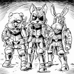  1:1 anthro belt boots bottomwear canid canine clothing domestic_pig eyewear footwear fox gloves group handwear hi_res jacket james_mccloud lagomorph leporid male mammal monochrome nintendo pants peppy_hare pigma_dengar rabbit star_fox suid suina sunglasses sus_(pig) takaya_imamura topwear trio 