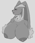  annoyed anthro areola big_breasts breasts bust_portrait collar exposed_breasts eyewear female generation_4_pokemon glasses hi_res lopunny matilda_the_lopunny nintendo nipples pokemon pokemon_(species) portrait sagging_breasts solo unluckyoni victorian 