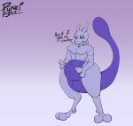  2_toes 3_fingers ambiguous_gender anthro digitigrade english_text feet fingers generation_1_pokemon hi_res horn legendary_pokemon mewtwo nintendo pokemon pokemon_(species) pyne_(artist) slightly_chubby solo tail text toes wince 