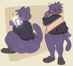  2023 4_fingers anthro big_butt biped bottomless butt clothed clothing crocs digital_media_(artwork) domestic_cat felid feline felis fingers footwear huge_butt k1ko looking_back male mammal phone rear_view simple_background smile solo thick_thighs topwear wide_hips 