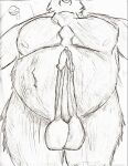  anthro balls belly big_balls big_belly big_chest big_penis bodily_fluids canid canine canis faceless_anthro faceless_character genital_fluids genitals gooseman91021 leaking_precum long_penis low-angle_view male mammal moobs overweight overweight_male penis precum solo thick_thighs traditional_media_(artwork) wolf worm&#039;s-eye_view 