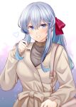  1girl blue_eyes blue_hair breasts brown_shirt coat commentary_request gotland_(kancolle) kantai_collection long_hair long_sleeves looking_at_viewer medium_breasts mole mole_under_mouth open_mouth revision rui_shi_(rayze_ray) shirt smile solo upper_body yellow_coat 
