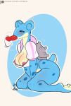  animal_genitalia animal_penis anthro balls blue_body blue_eyes blush breasts canine_genitalia canine_penis female generation_1_pokemon genitals hi_res lapras nintendo nipples oral penis pokemon pokemon_(species) skylosminkan solo 