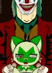  absurd_res bandage bdsm blind bodily_fluids bondage bound clothing duo female feral fur green_body green_fur hi_res holding_partner human joker lydia_(xxxlordxxx) male mammal nintendo paws pokemon pokemon_(species) red_eyes scar smile suit tears teeth xxxlordxxx 